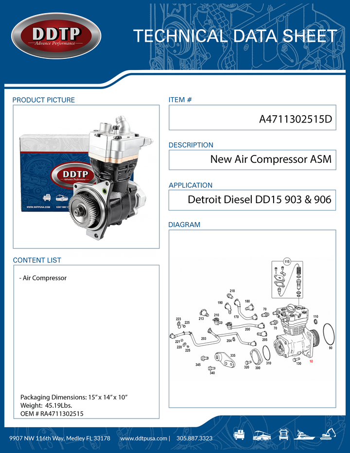 New Detroit Diesel DD15 903 & 906 Air Compressor
