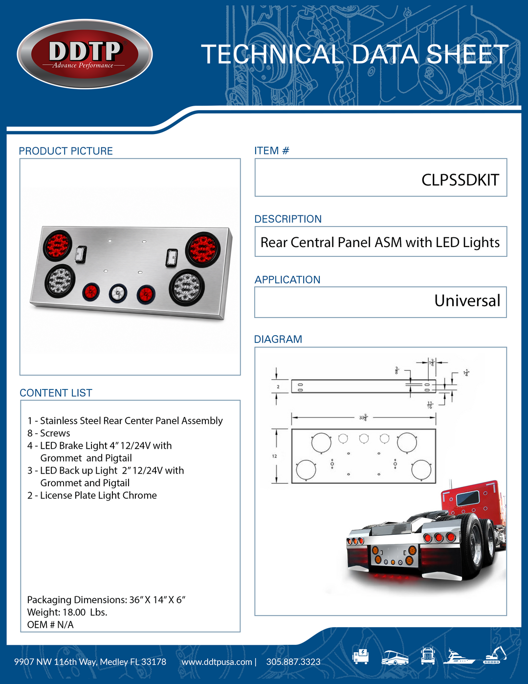 Conjunto de panel central trasero de acero inoxidable con luces LED