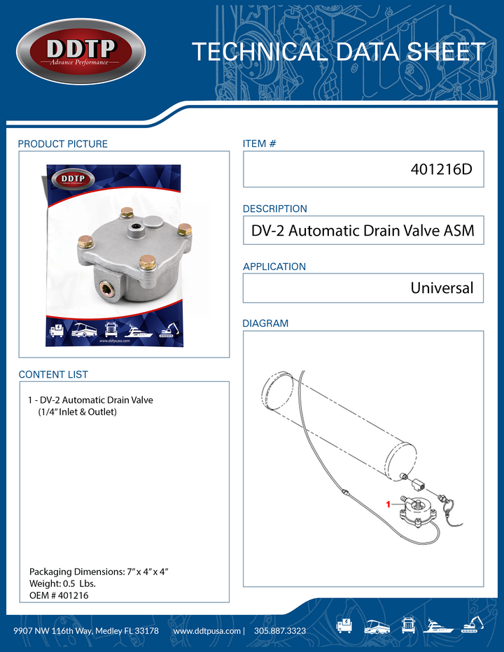 DV-2 Automatic Drain Valve 1/4" Inlet & Outlet
