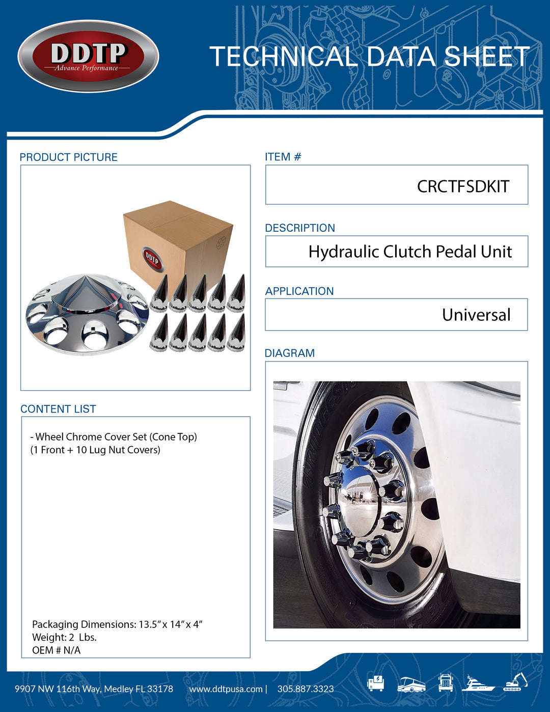 Wheel Chrome Cover Set (Cone Top)(1 Front + 10 Lug Nut Covers)