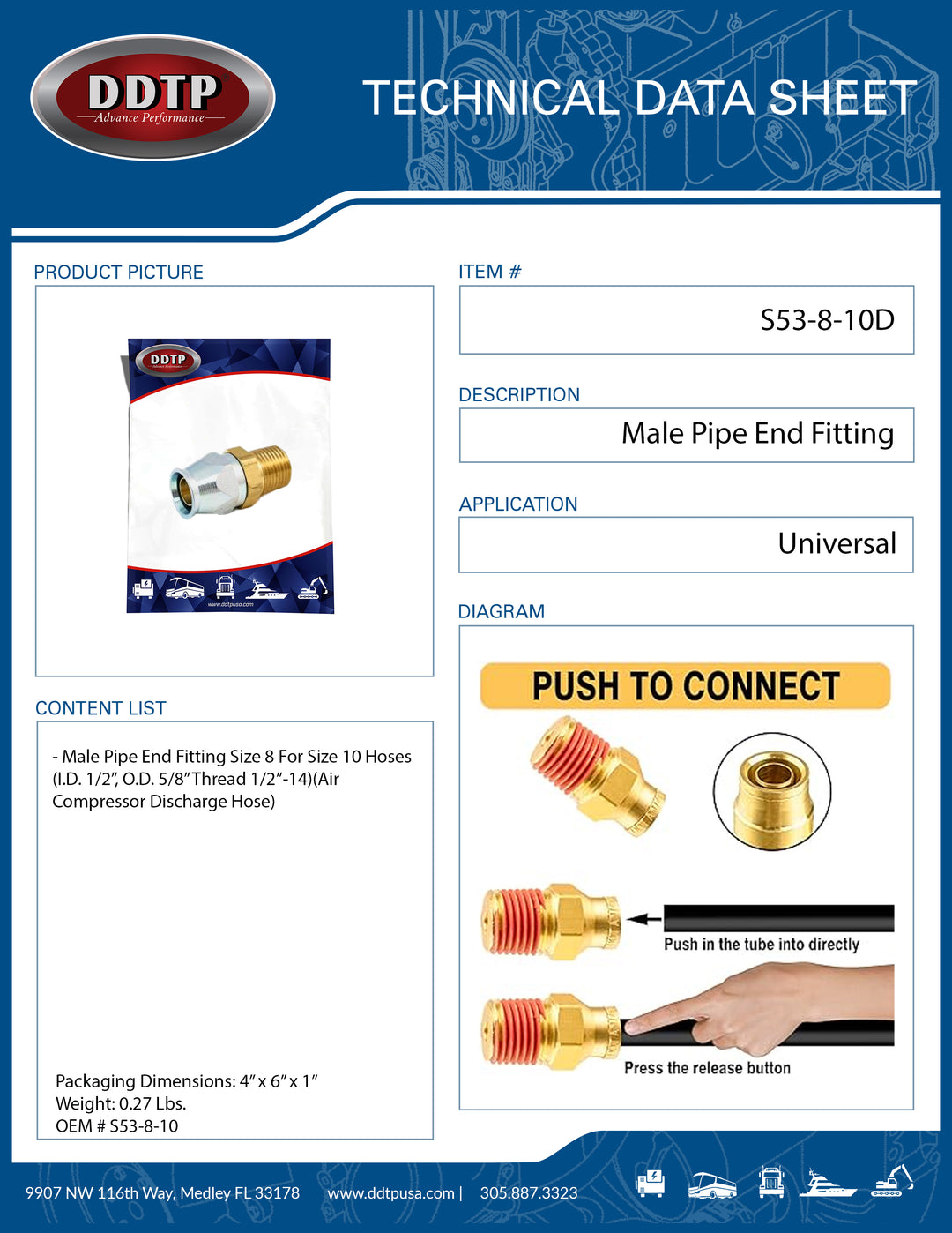 Male Pipe End Fitting (Size 8 For Size 10 Hose)