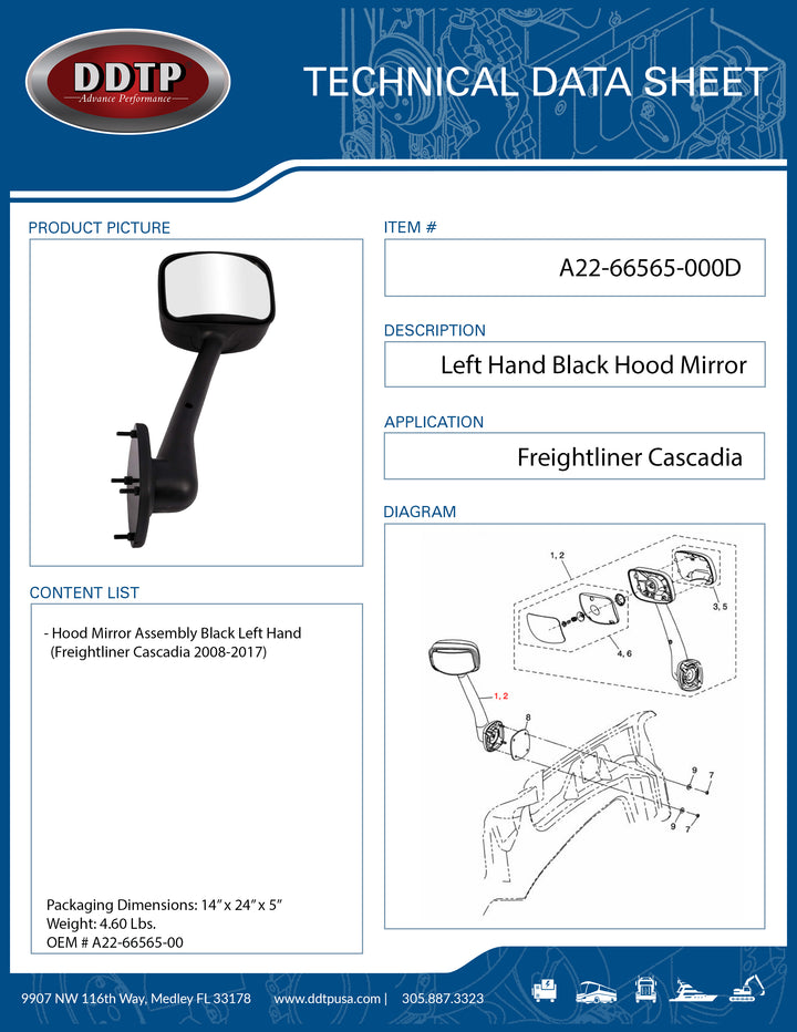 Hood Mirror ASM Black LH (Cascadia 08-17)