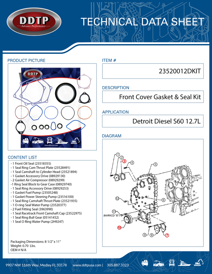 Complete Front Cover Gasket & Seal Kit for Detroit Diesel S60 12.7L