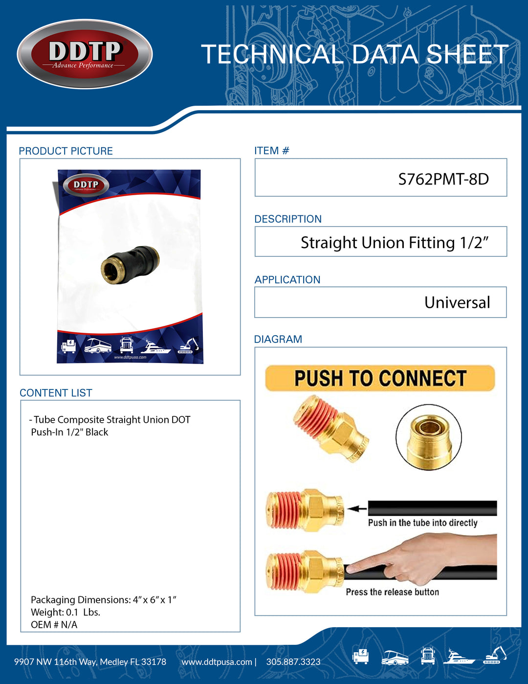 Black Composite Straight Union DOT Push-In 1/2"