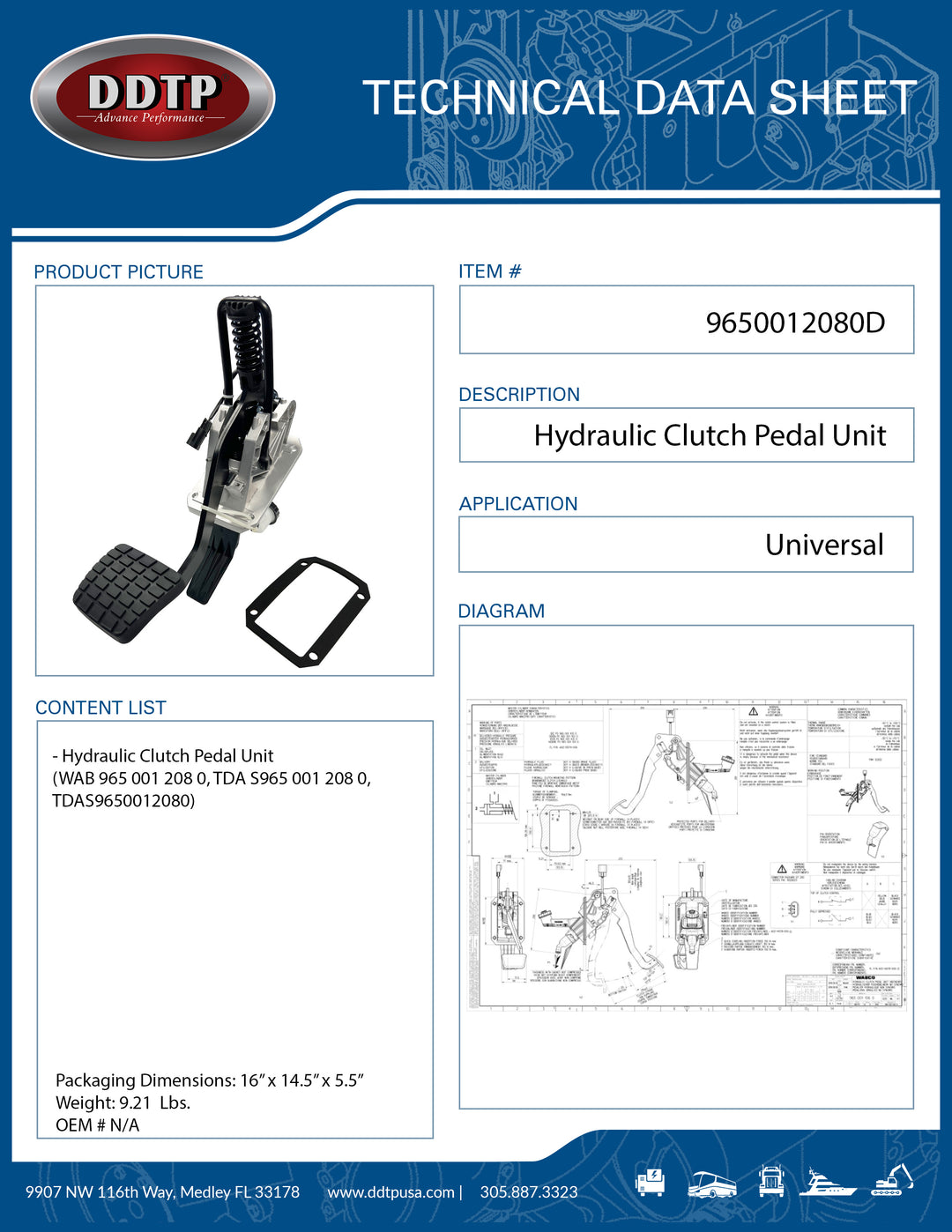 Unidad de pedal de embrague hidráulico (9650012080)