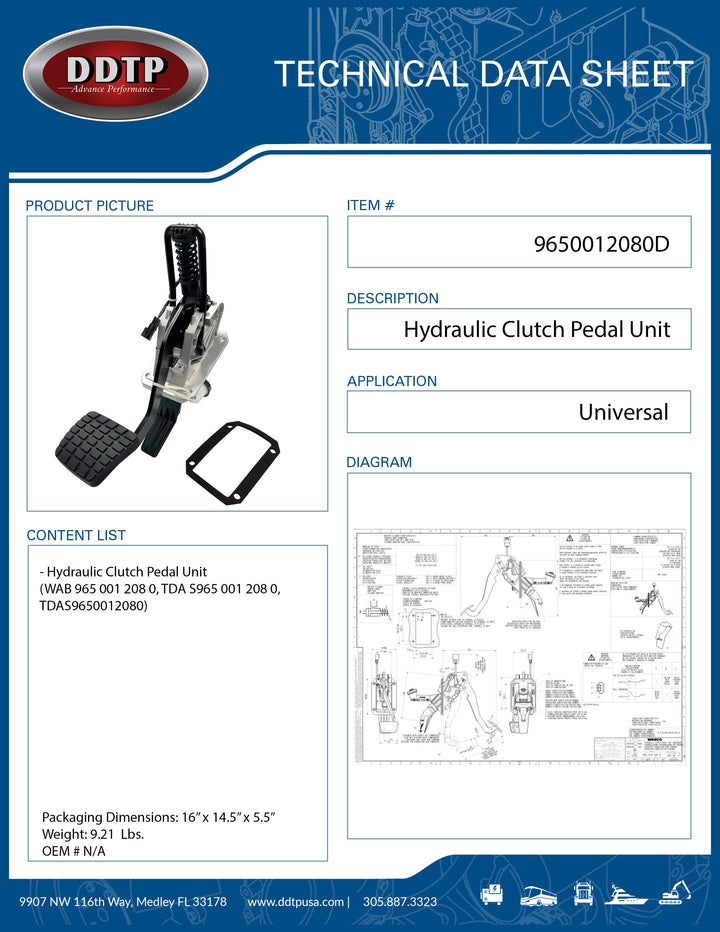 Unidad de pedal de embrague hidráulico (9650012080)