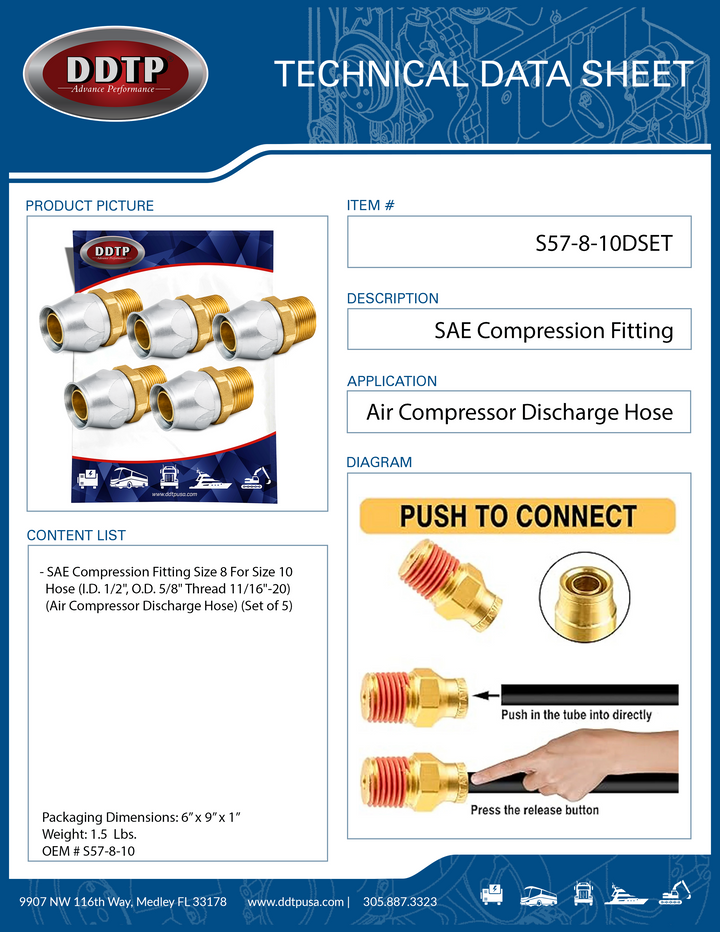 SAE Compression Fitting (Size 8 For Size 10 Hose) (Set of 5)