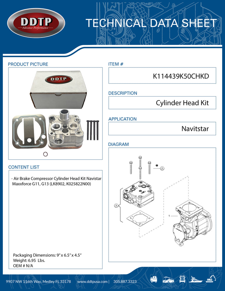 Air Brake Compressor Cylinder Head Kit Navistar Maxxforce G11, G13 (LK8902, K025822N00)