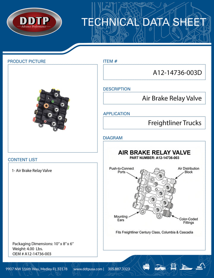 Air Brake Relay Valve | Heavy Duty Replacement Valve for Commercial Trucks & Trailers (A12-14736-003)