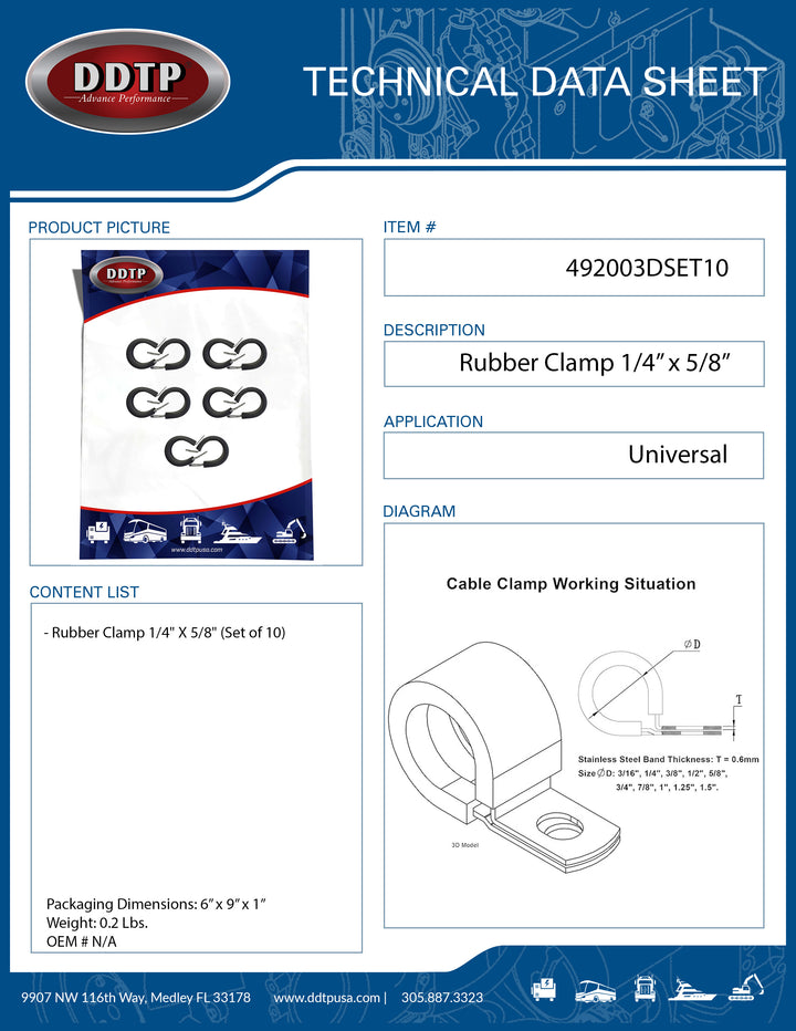Rubber Clamp 1/4" x 5/8" (Set of 10)
