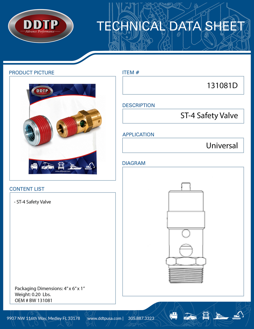 ST-4 Safety Valve 250 PSI 1/2-14 NPT (Air Compressor 12.7L)