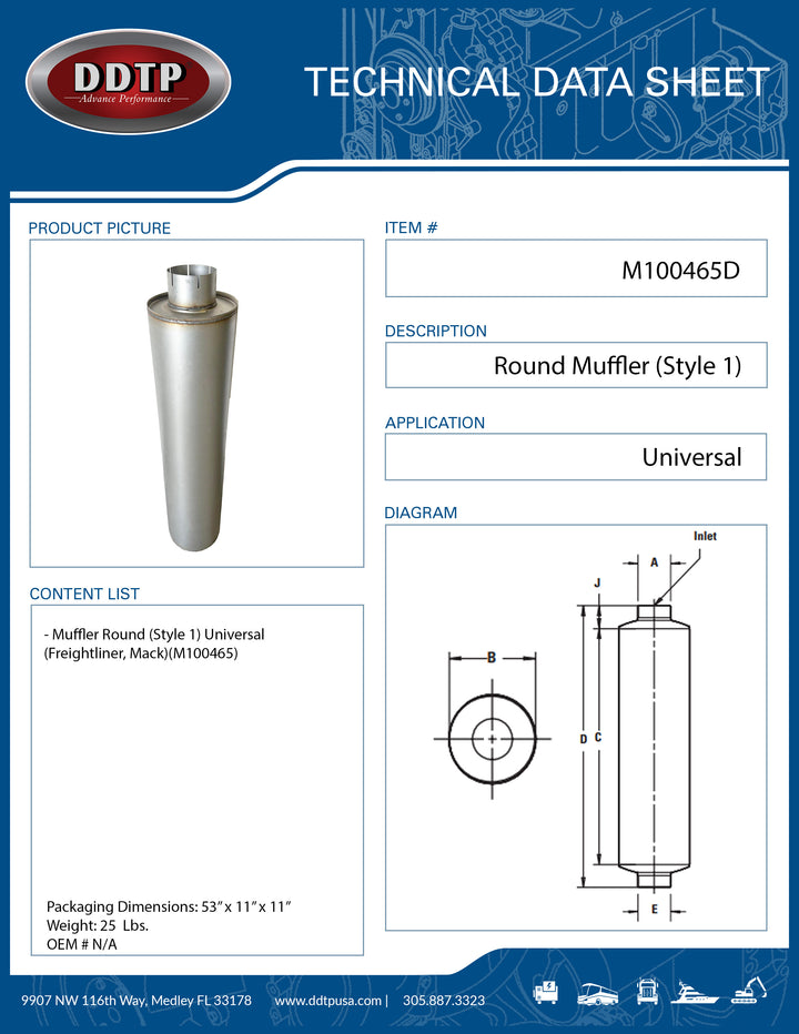 Round Muffler (Style 1) (Freightliner, Mack) (M100465)