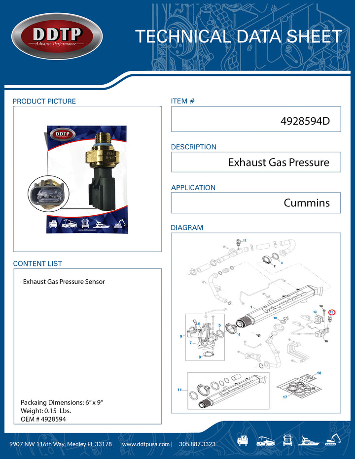 Exhaust Gas Pressure Sensor Cummins (4928594)
