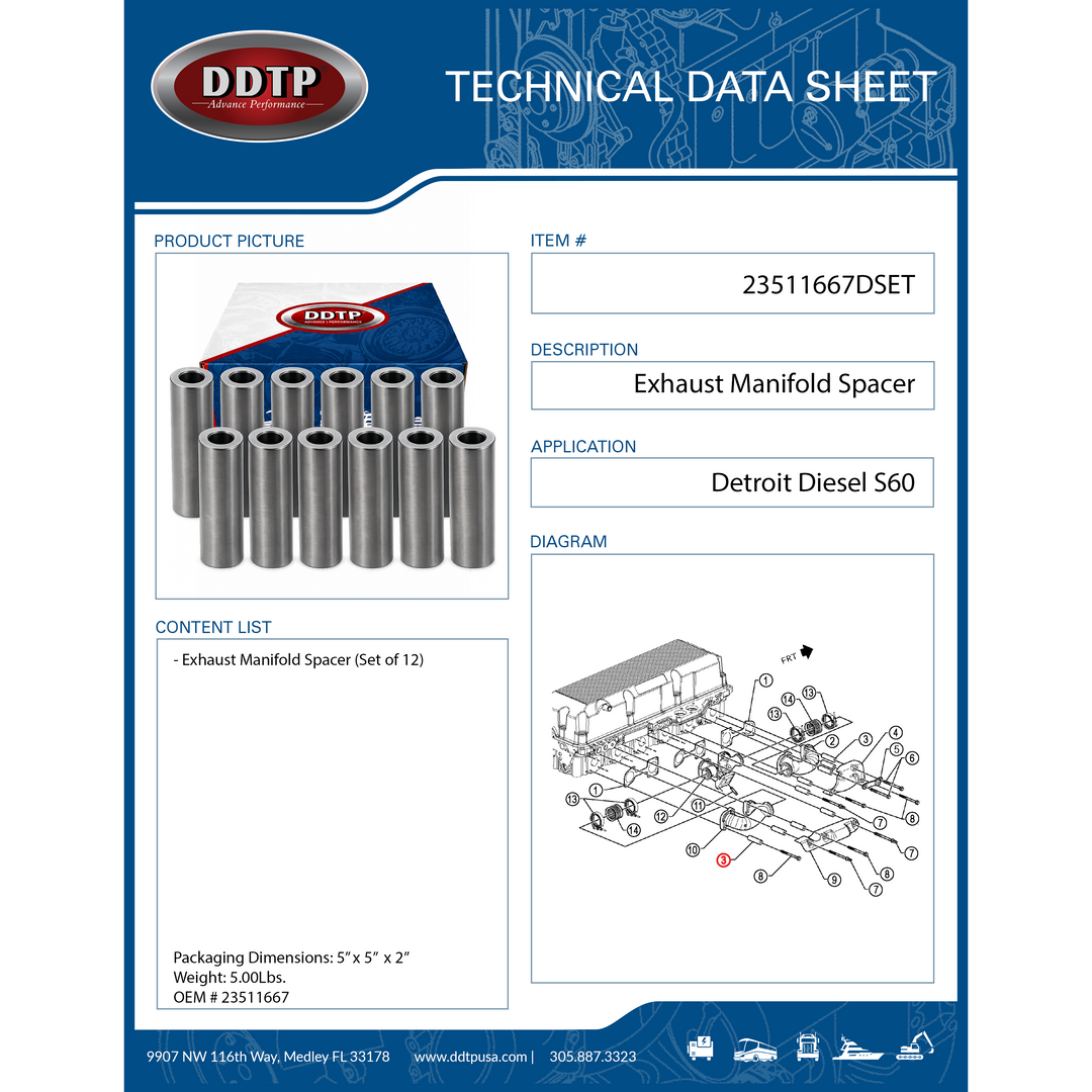 Set of 12 Exhaust Manifold Spacer Detroit Diesel S60