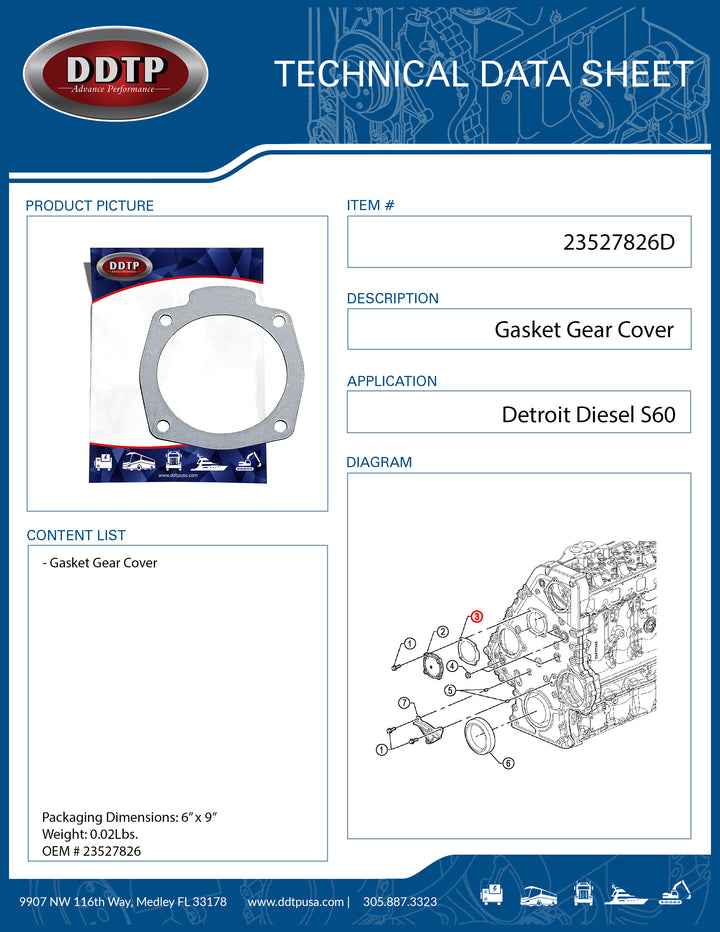 Gasket Gear Cover S60 ( 23527701, 23527826 )