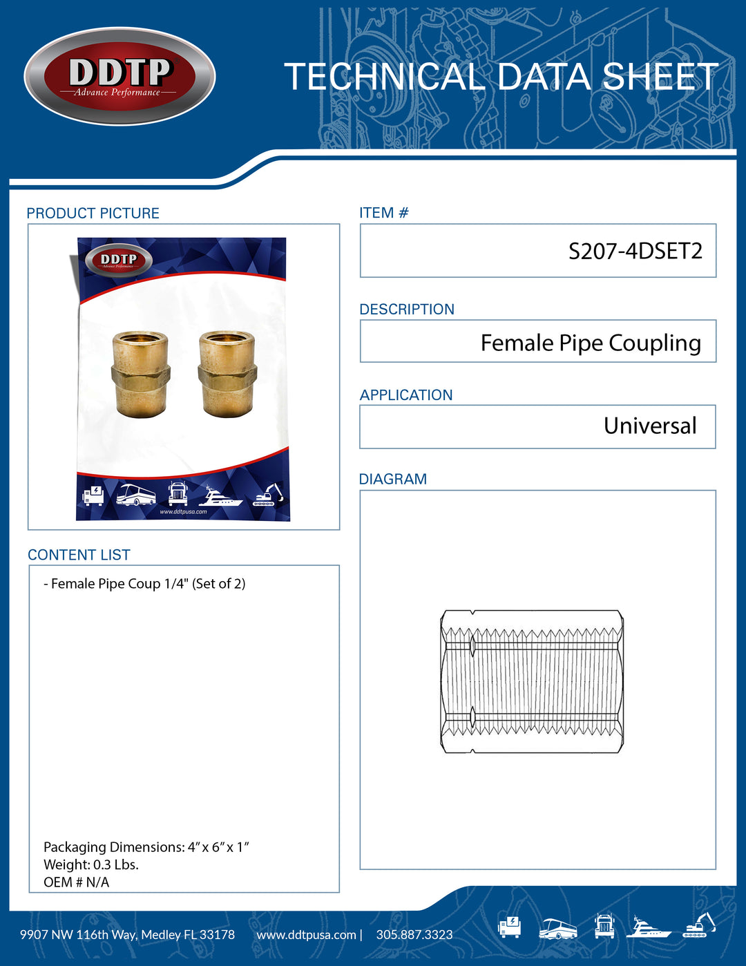 Female Pipe Coupling 1/4" (Set of 2)