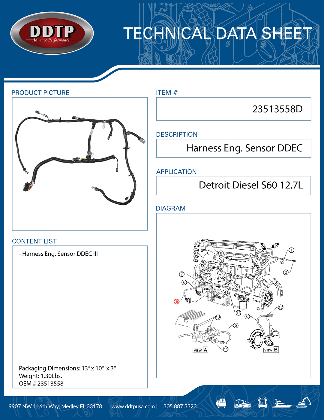 Arneses Ing. Sensor DDEC III S60 12.7L ( 23513558 )