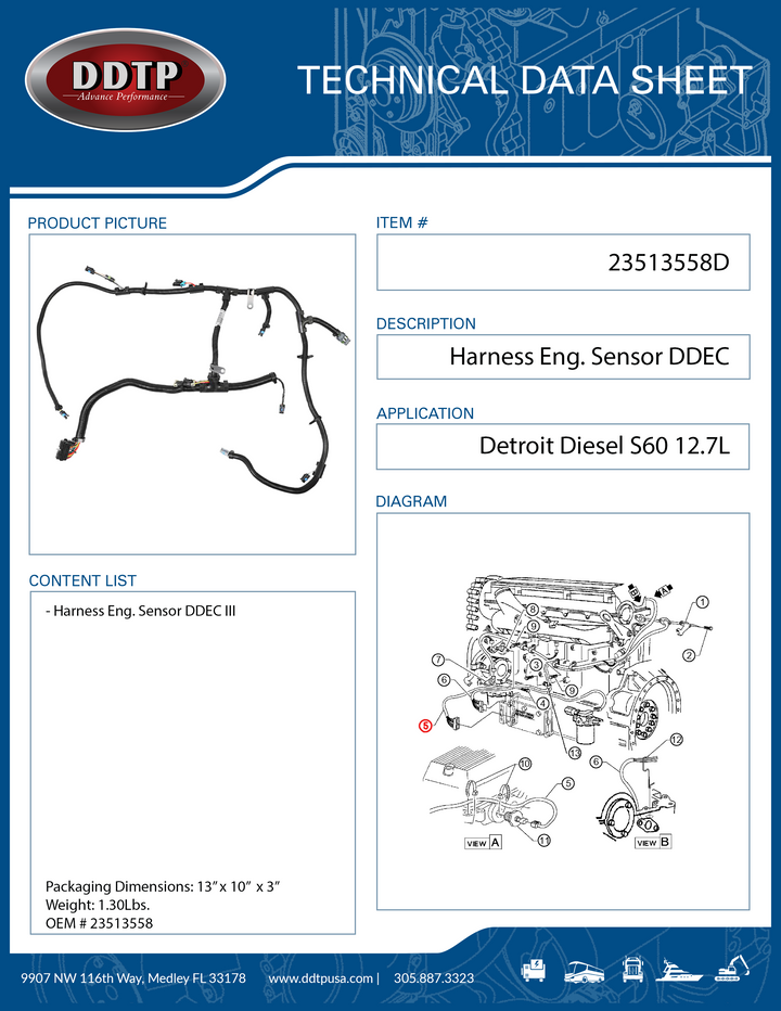 Arneses Ing. Sensor DDEC III S60 12.7L ( 23513558 )