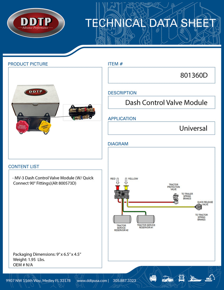 MV-3 Dash Control Valve Module (W/ Quick Connect 90° Fittings)(Alt 800573D)