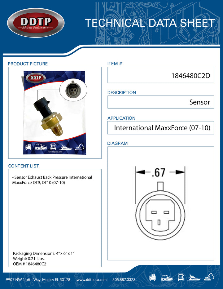 Sensor Exhaust Back Pressure International MaxxForce DT9, DT10 (07-10)