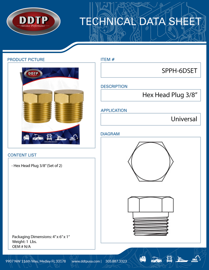 Brass Hex Head Plug 3/8"NPT(Set of 2)