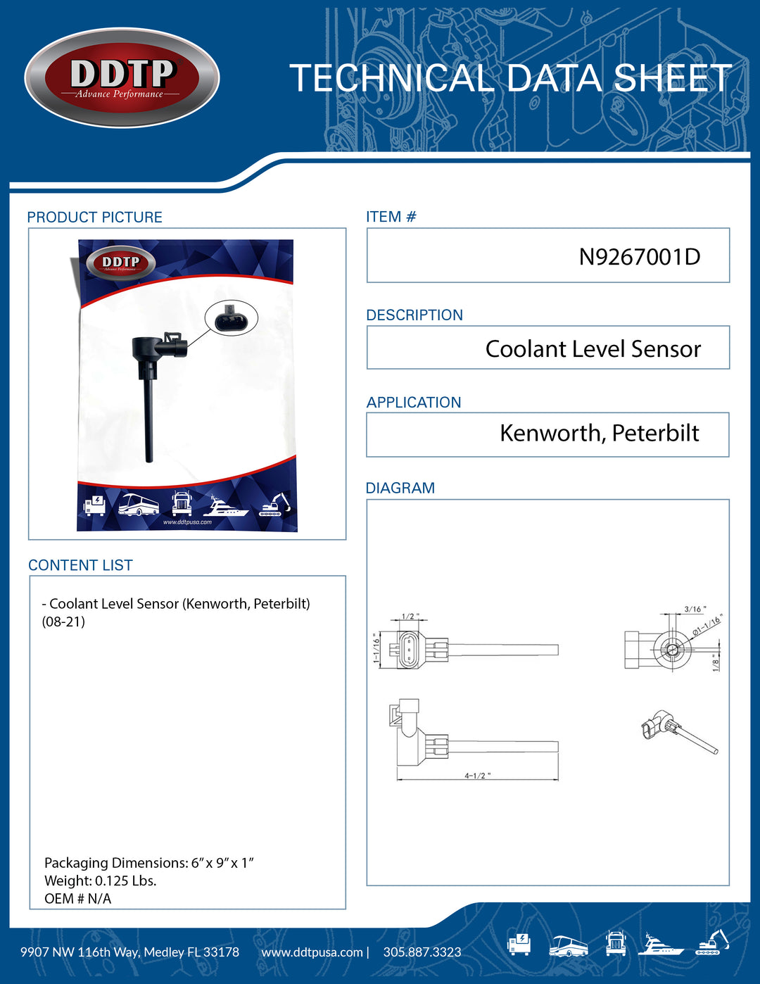 Coolant Level Sensor (Kenworth, Peterbilt)(08-21)
