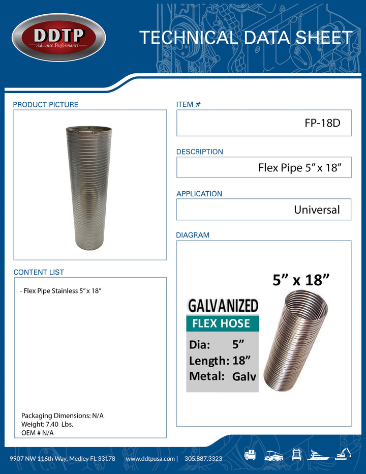 Flex Pipe Stainless 5" x 18"