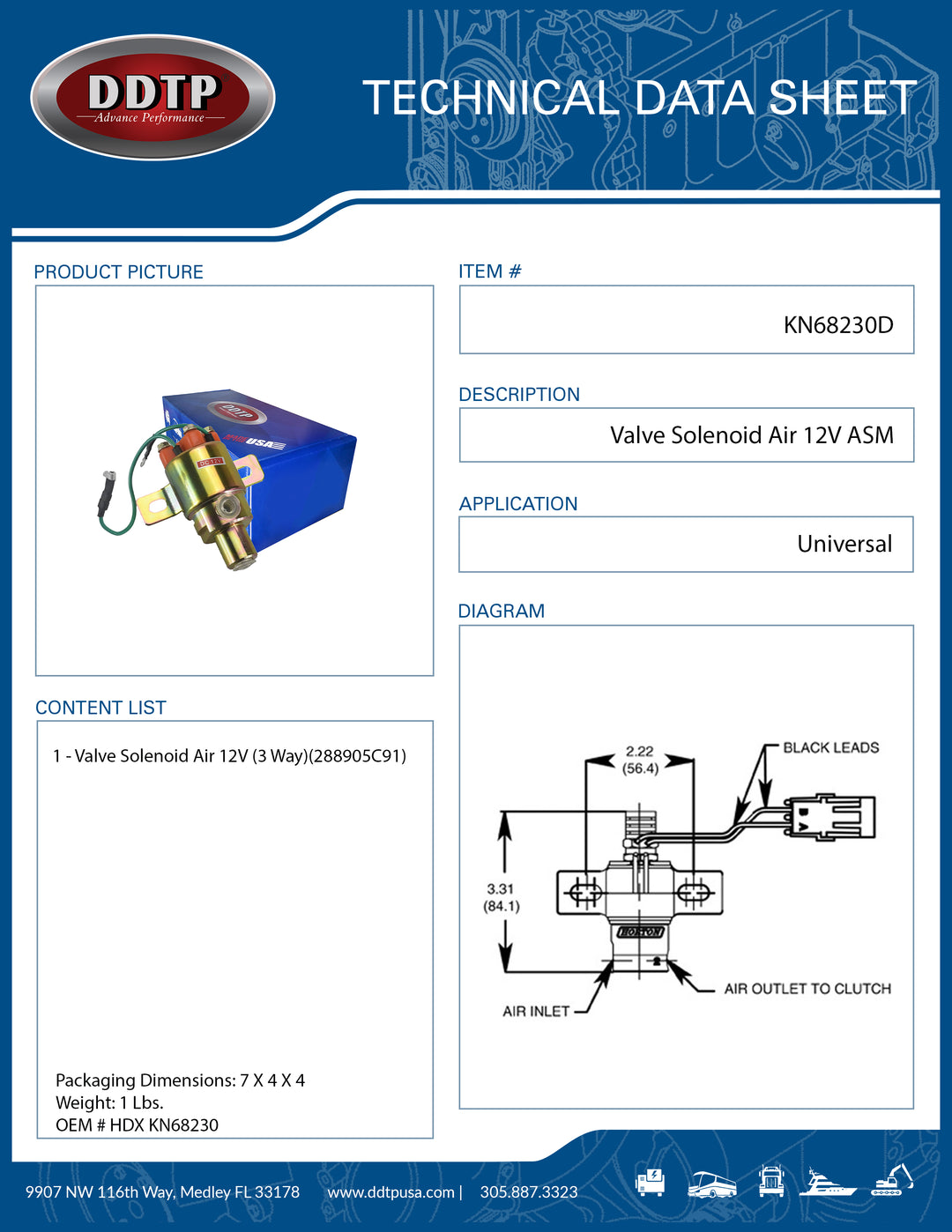 Valve Solenoid Air 12V 3 Way 288905C91 ( HDX KN68230 )