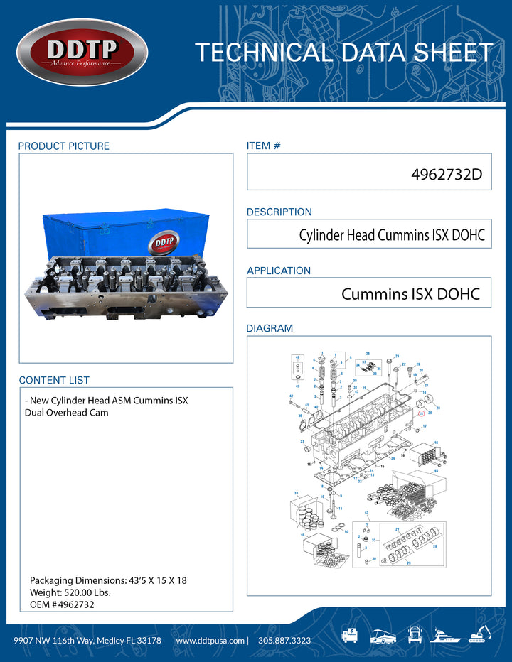 New Cylinder Head ASM Cummins ISX DOHC (5658283)