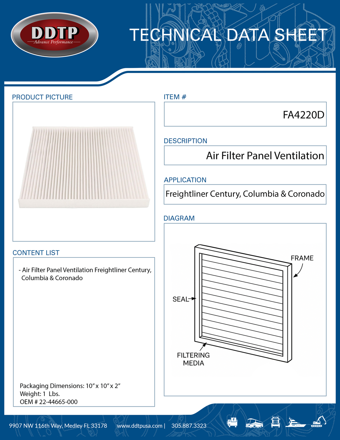 Air Filter, Panel Ventilation Freightliner Century, Columbia & Coronado