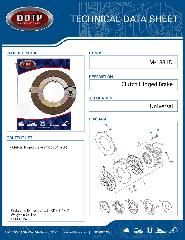Freno de embrague con bisagra de 2" (0,380" de espesor)