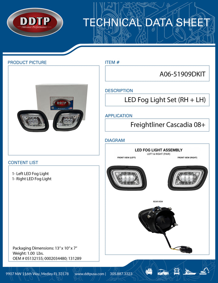 LED Fog Light Set (RH + LH)(Freightliner Cascadia 08+)(A06-51909-000, A06-51909-001)(A06-51909)