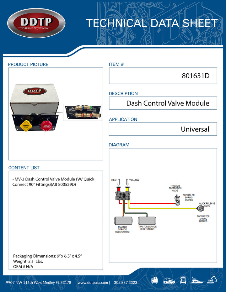 MV-3 Dash Control Valve Module (W/ Quick Connect 90° Fittings)(Alt 800529D)