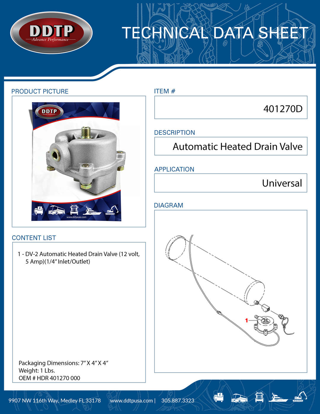 DV-2 Automatic Heated Drain Valve  12 Volt, 5 Amp 1/4" Inlet/Outlet