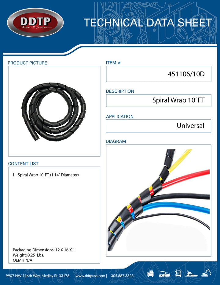 Spiral Wrap 10' FT 1.14" Diameter ( 451106/10D )