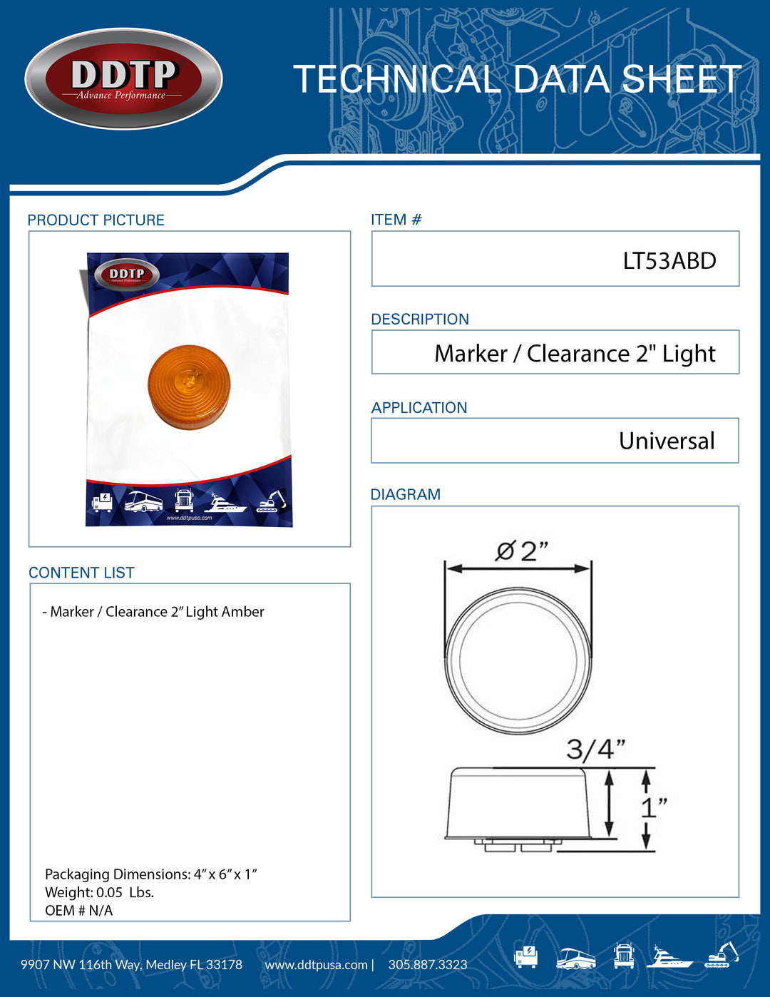 Luz de gálibo/marcador ámbar de 2"