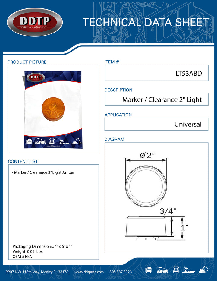 Luz de gálibo/marcador ámbar de 2"