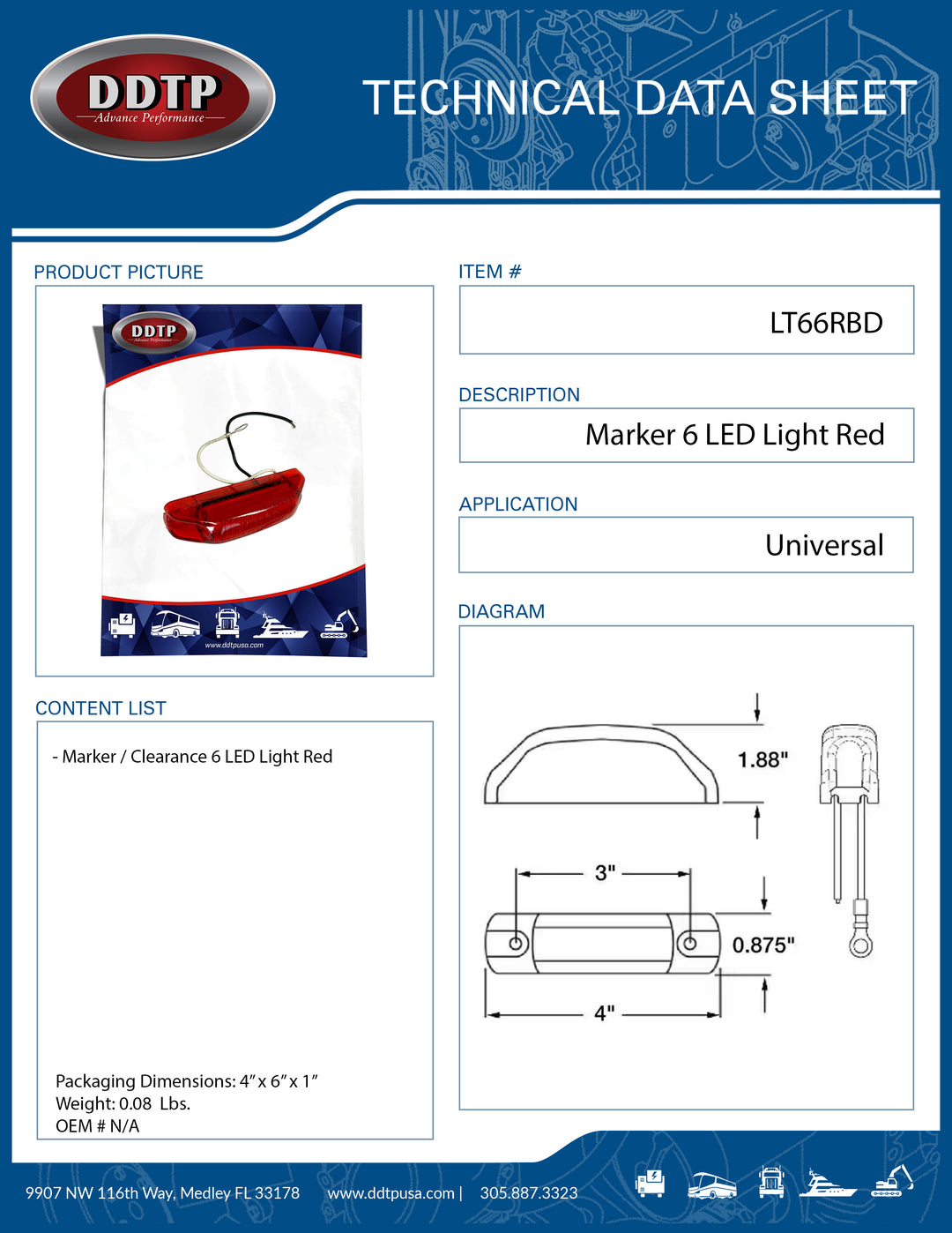 Red Marker / Clearance Light (6 LED)