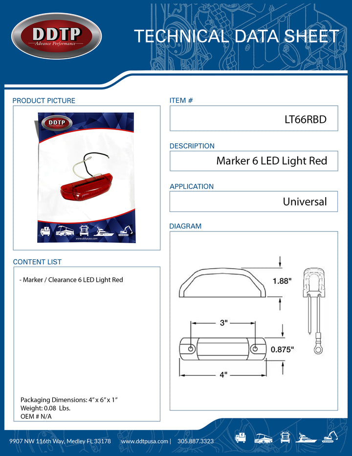 Red Marker / Clearance Light (6 LED)