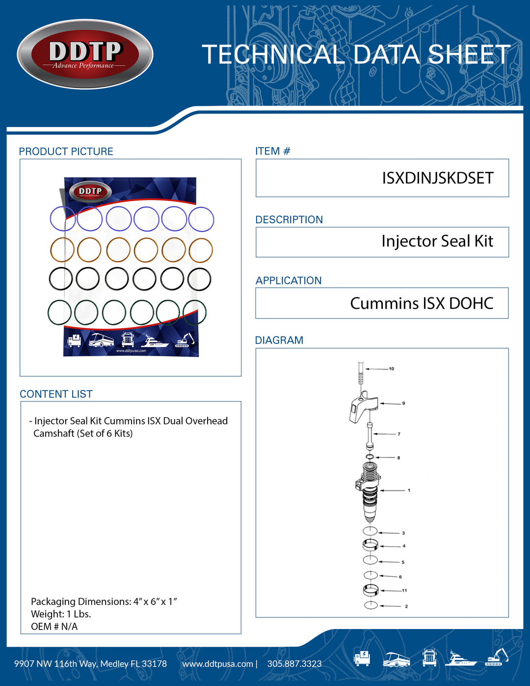 Injector Seal Kit Cummins ISX DOHC (Set of 6 Kits)