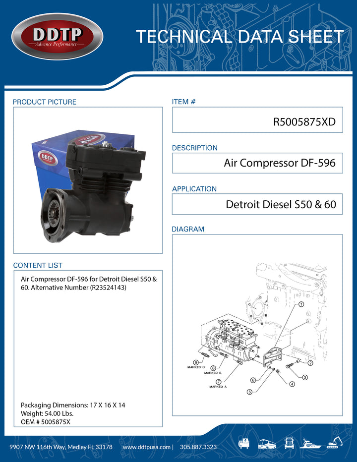 Detroit Diesel S60 & S50 Air Compressor DF-596