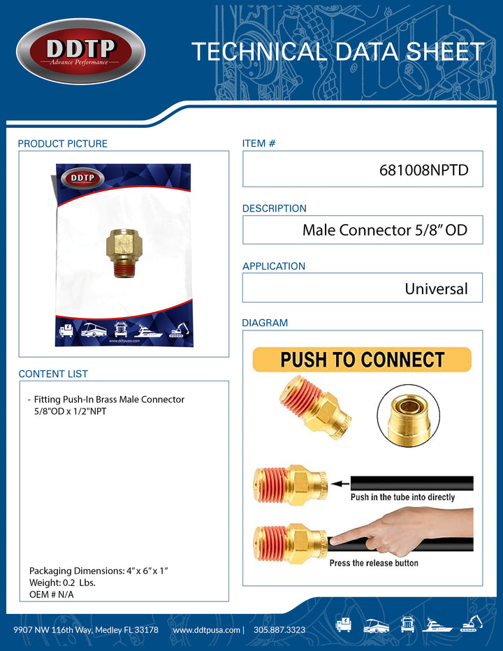 Conector macho de 5/8" de diámetro exterior x 1/2" NPT