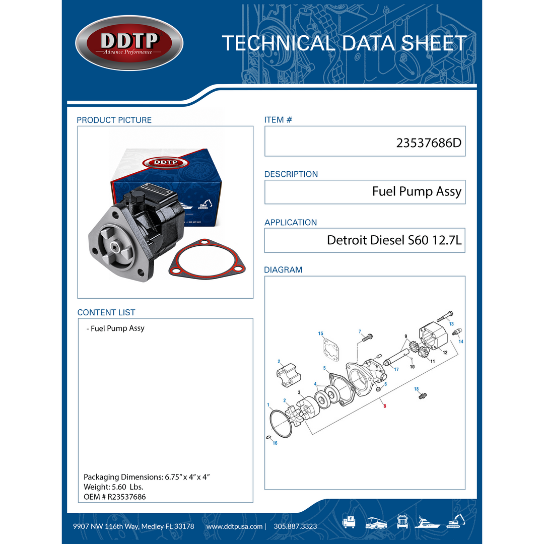 Conjunto de bomba de combustible Detroit Diesel S60 12.7L (23537686)
