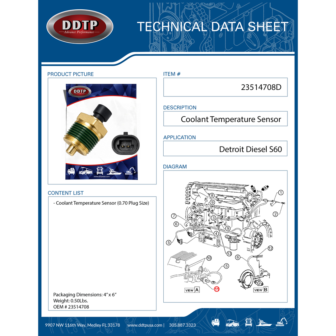 Engine Coolant Temperature Sensor Detroit Diesel S60 12.7L