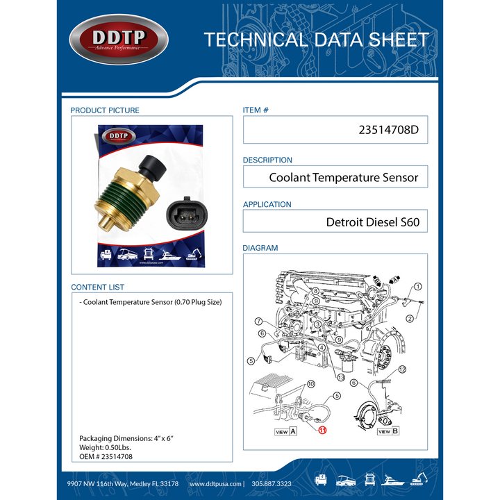 Engine Coolant Temperature Sensor Detroit Diesel S60 12.7L