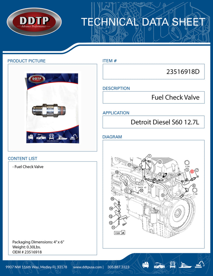 Fuel Check Valve S60 12.7L ( 23516918 )