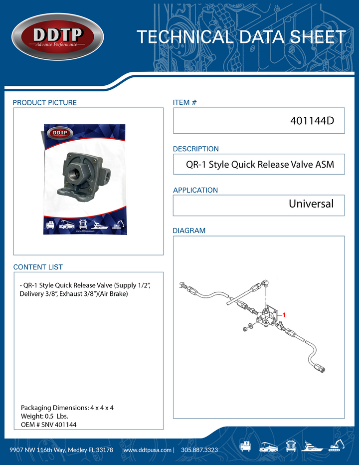 QR-1 Style Quick Release Valve Supply 1/2", Delivery 3/8", Exhaust 3/8"Air Brake ( SNV 401144 )