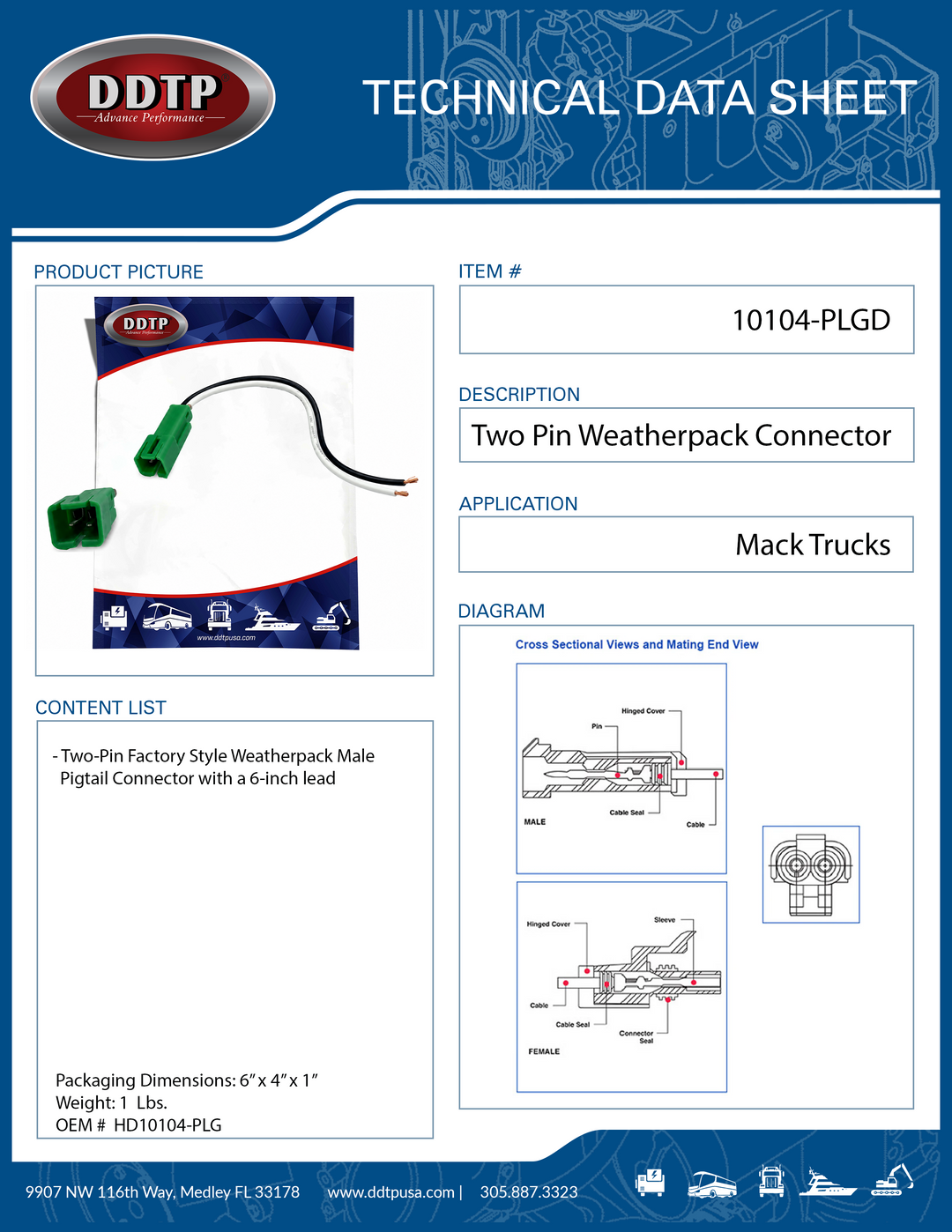 Conector/cable flexible Weatherpack de dos pines (Mack) (25130475D)