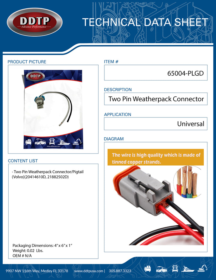 Two Pin Weatherpack Connector/Pigtail (Volvo)
