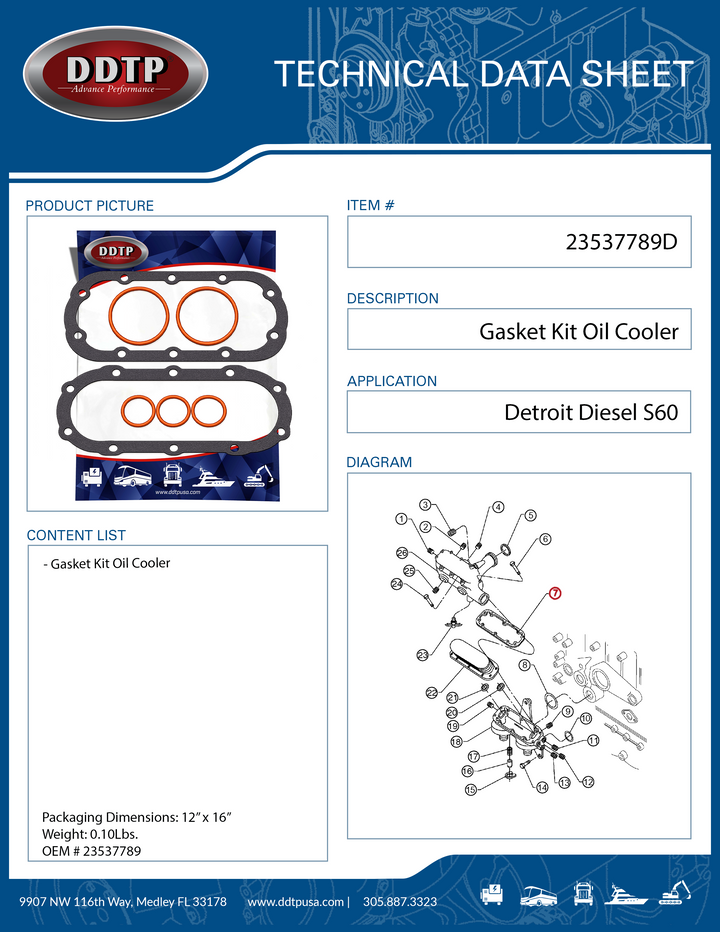 Gasket Kit Oil Cooler Detroit Diesel S60